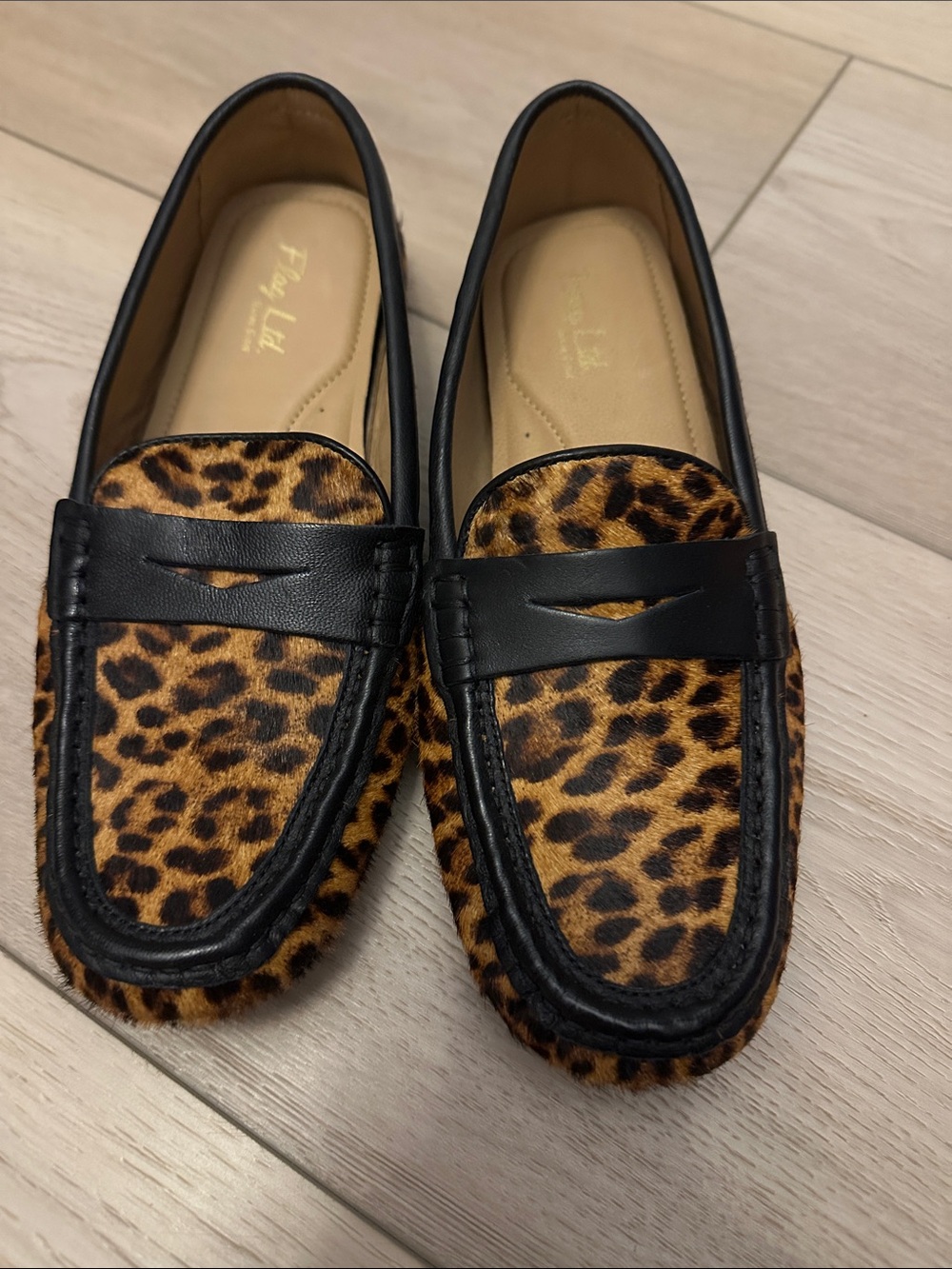 Leopard Print Penny Loafers with Black Trim